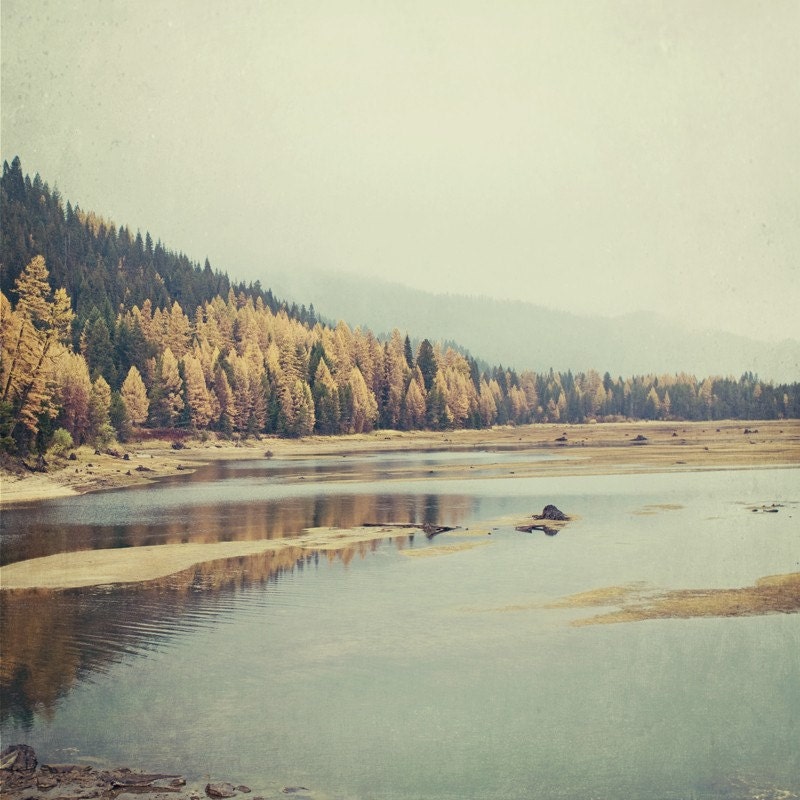 Autunno - 8 x 8 Fine Art Photograph - vintage style gold green mountain nostalgic lake landscape home decor print