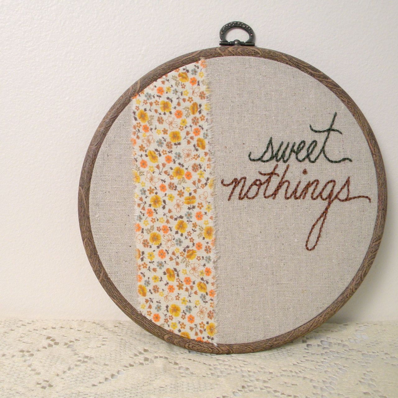 sweet nothings, embroidered wall art