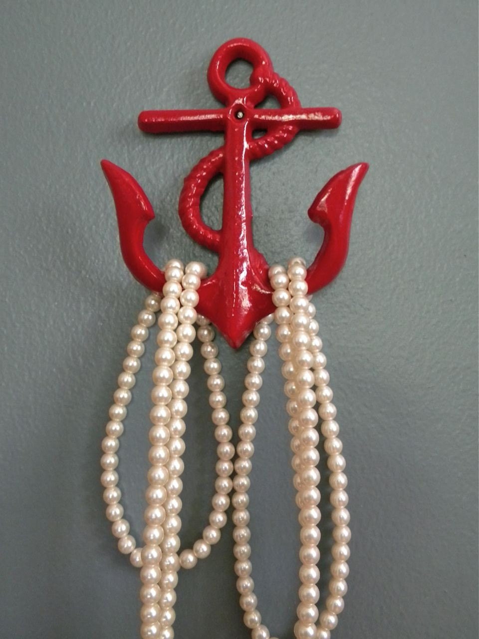 anchors away, cast iron wall hook, red