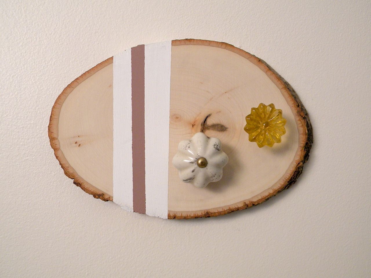 wooden jewelry hanger, mustard and rose