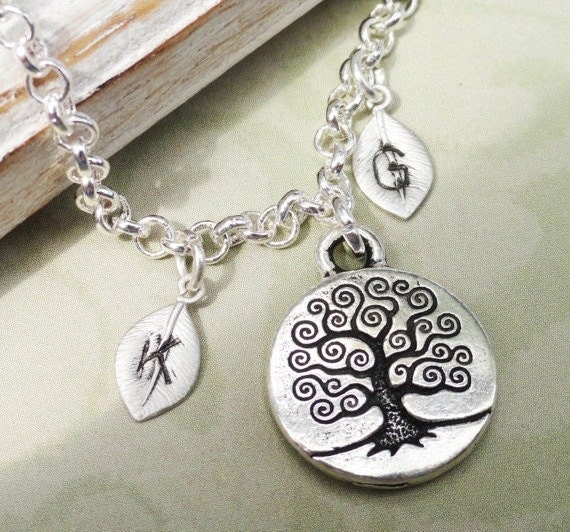 Family Tree -  Silver Tree Of Life Personalized Silver Charm Bracelet.  Great Gift For Mom Or Grandma Personalize