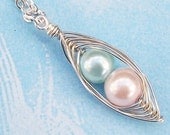 Peas In A Pod Silver Pendant - Pink And Blue Pearls  For a Special Boy and Girl
