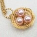 Sweet Little Bird's Nest in Gold Pendant with Pink Pearls - or Choose your Color