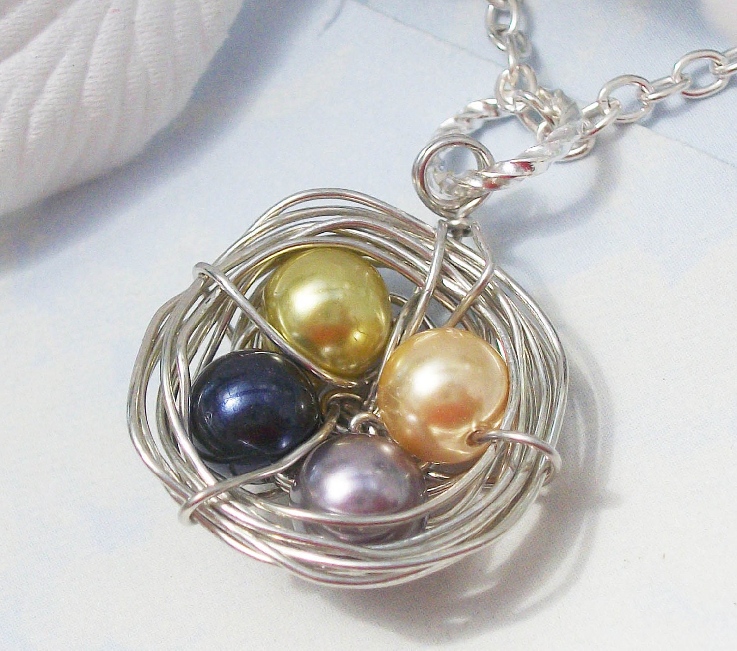 Mommies Little Nest -Personalized Pendant necklace. Birds Nest. Great For Mom Or Grandma Personalized Necklace Swarovski Pearls