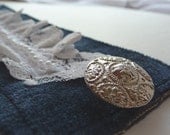 Blue Wrist Cuff Handmade Fabric Cuff Accessories Victorian Look Blue Velvet Lace Beads Silver Metal Button Jewelry Unique Original