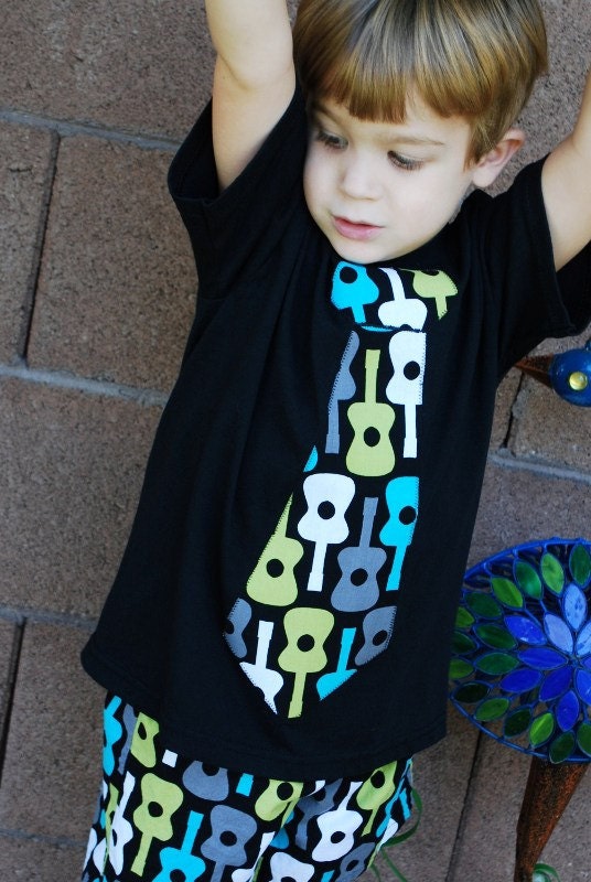 Rockin' Guitar Tie Shirt on black tshirt