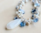SALE--Bridal Jewelry Pearl Necklace Silver Keishi Pearl Blue Kyanite Rainbow Moonstone Necklace