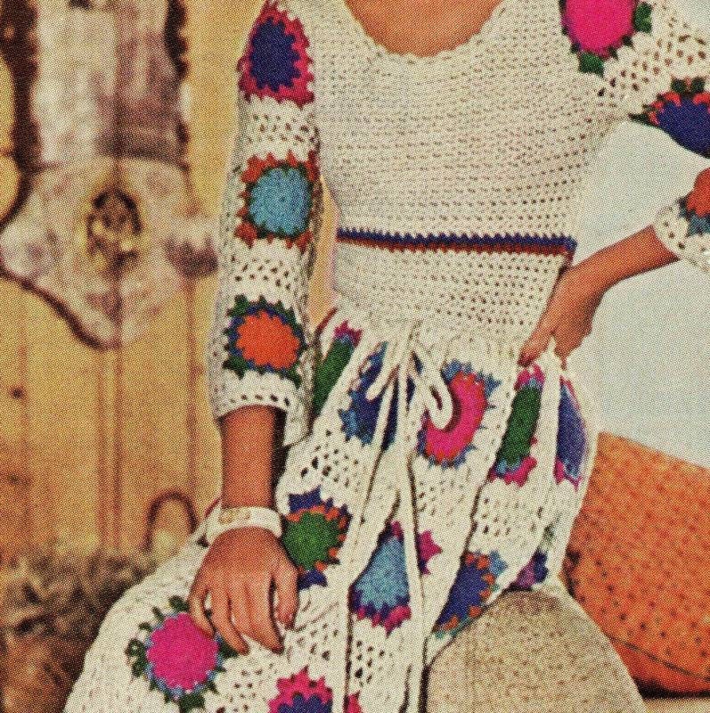 INSTANT DOWNLOAD PDF Vintage Crochet Pattern Granny Square Maxi Dress Retro