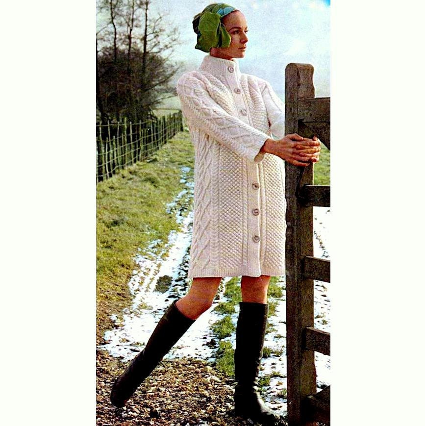 Vintage Knitting Pattern PDF Country Traveller Aran Coat