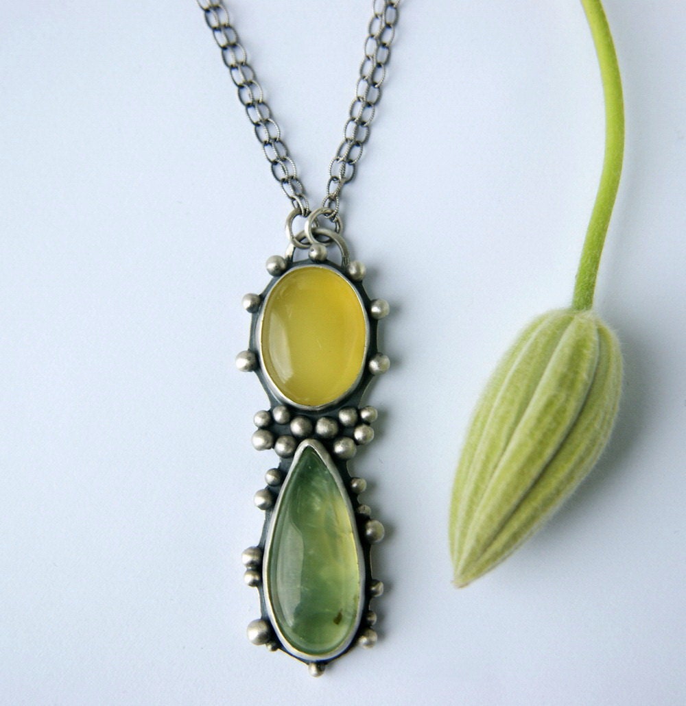 S.A.L.E. 25% off - Leaves of Spring - Prehnite and Chalcedony Sterling Silver Necklace