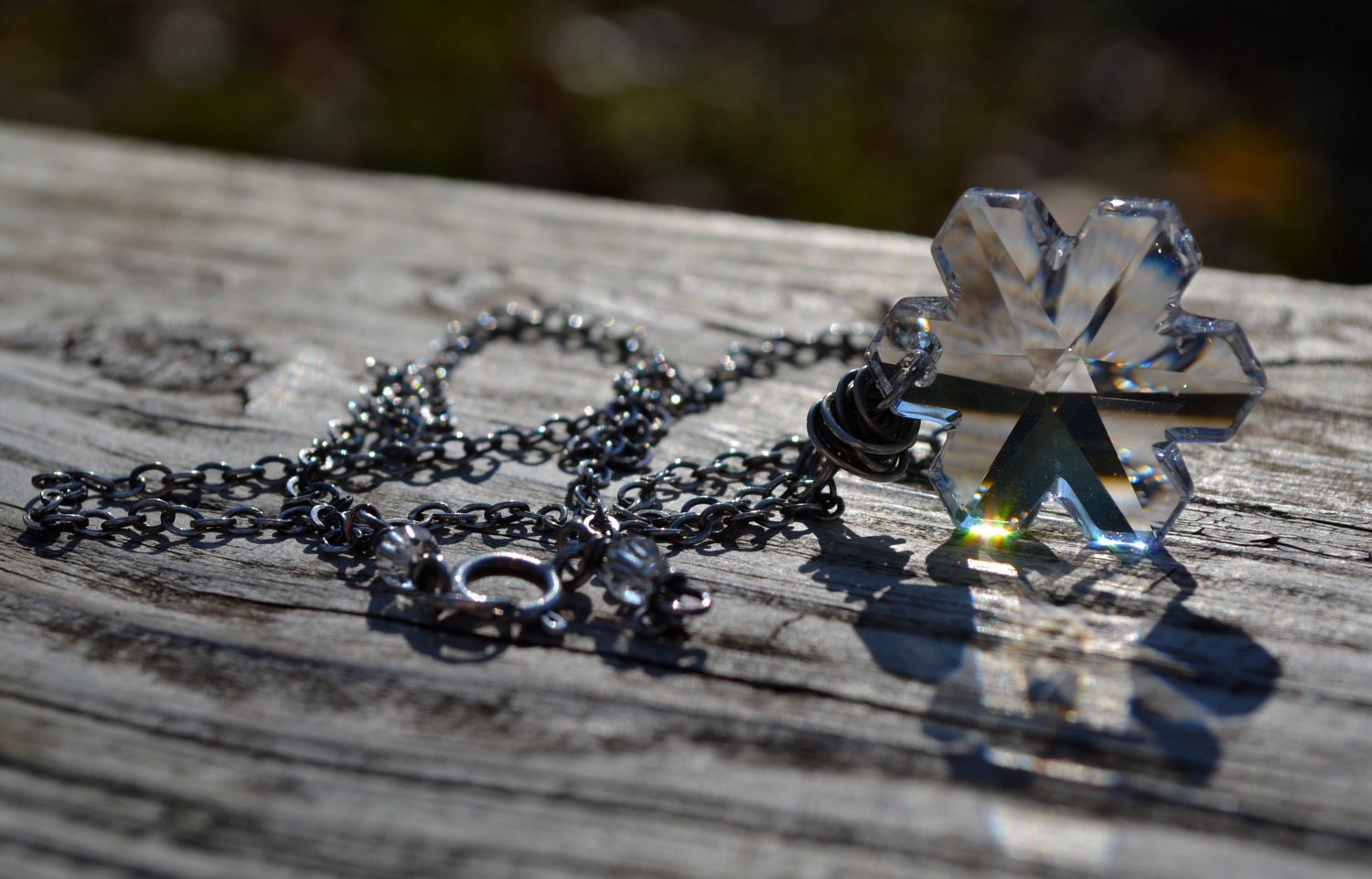 Snowflake Necklace - 25mm Swarovski Clear Crystal Snowflake with Beautiful Antiqued (Oxidized)  Sterling Silver Chain