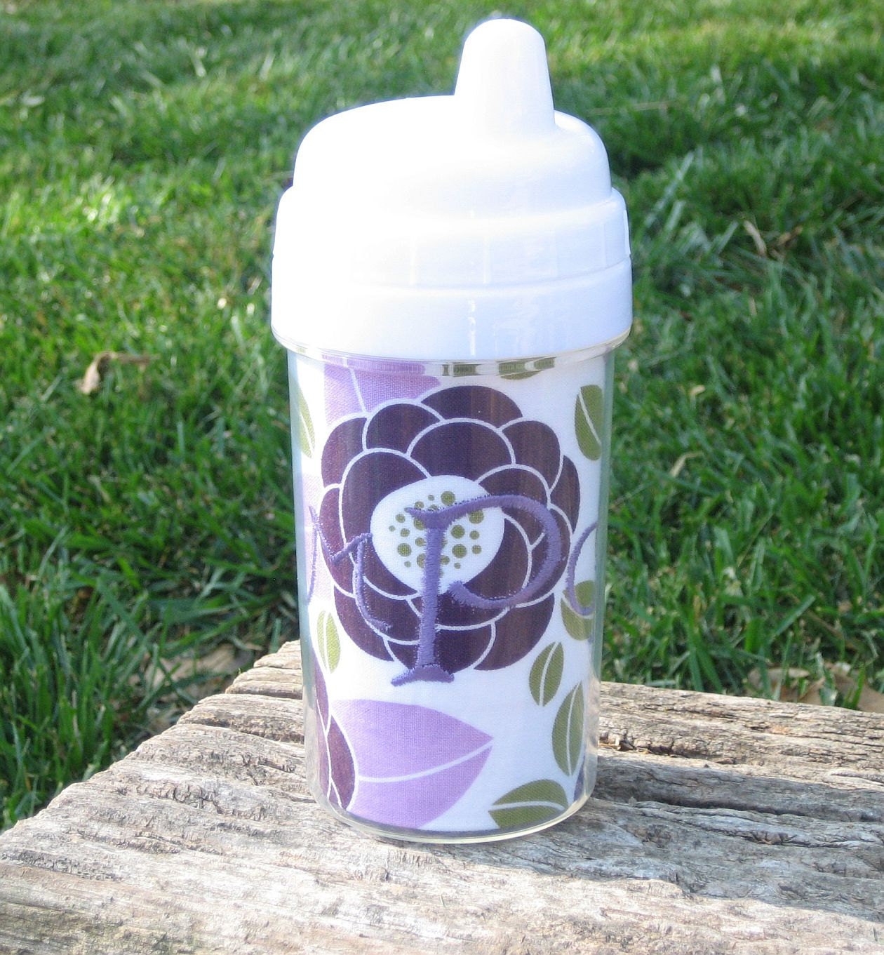 Personalized Sippy Cup - CHOOSE 1 - White, Blue, Green or Pink Lid - You Choose your Fabric - by Pocketbaby