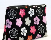Make Up Bag with Zipper in Bright Florals and Black