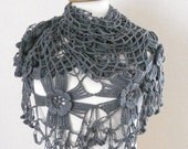 Gray shawl -BIG SALE-  Send with Dhl Express - Ready to ship - Dark grey ORGANIC cotton flower garden shawl