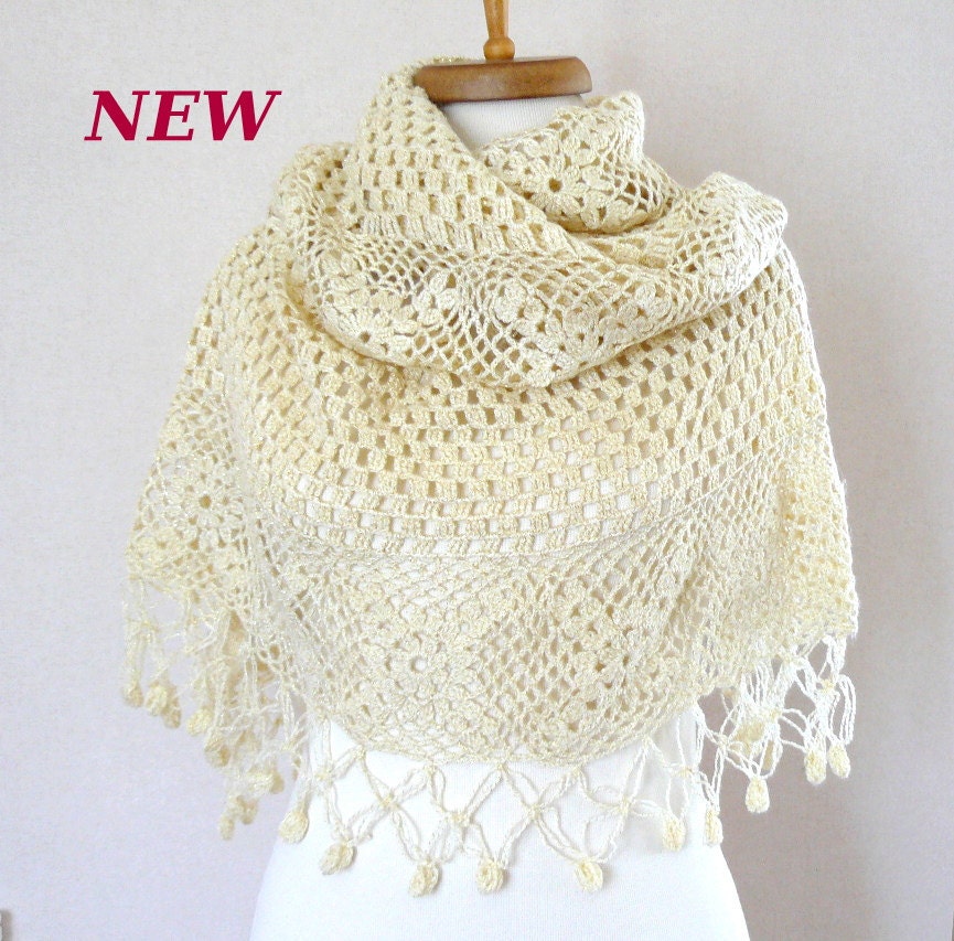 Bridal shawl - Cream with golden glimmers shawl