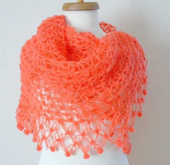 Coral mohair shawl