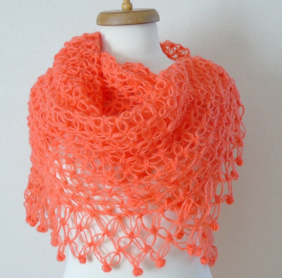 Coral mohair shawl