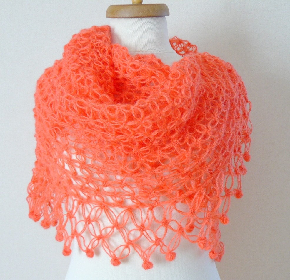 Coral mohair shawl