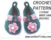 INSTANT DOWNLOAD Crochet Pattern PDF 161 - Crochet Pattern, T-strap Mary Jane Booties  in 3 sizes  newborn, 3 months, and 6 months