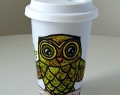 Ceramic Travel Mug Personalize Custom Owl Woodland Family Tree Eco Friendly Painted Folk by sewZInski