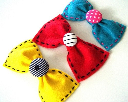 Hair Clip Felt Bow Multicolored Head Candy 3pack handmade by sewZinski on Etsy