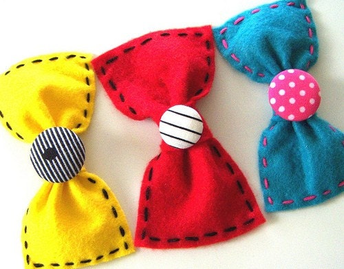 Hair Clip Felt Bow Multicolored Head Candy 3pack handmade by sewZinski on Etsy