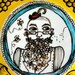 Ceramic Plate French Bee Beard Painted Illustration black white yellow honeycomb hexagon ceramic handmade by sewZinski