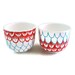Ceramic Cups Sake Japanese Tea Hand Painted Scallops Red Turquoise Modern Nautical Upcycled - READY TO SHIP
