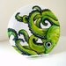 Ceramic Plate Green Octopus Kraken Sea Creature Nautical Decor Hand Painted Tentacles Wall Art Decorative Plate Upcycled