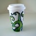 Octopus Ceramic Travel Mug Painted Green Eco Friendly sea creature tentacles kraken by sewZinski on Etsy