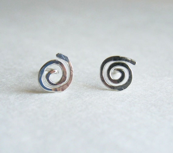 Swirly Sun Stud Earrings Sterling Silver Hand Hammered