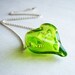 Lime Green Heart Hollow Lampwork Glass Pendant Sterling Silver