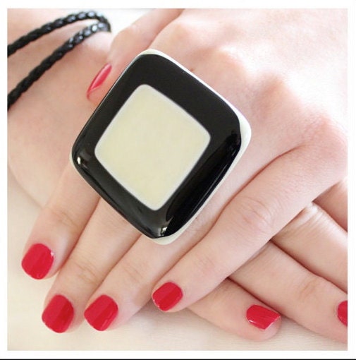 Glass Ring Handmade - big bold oversize adjustable - ENDLESS CLASSIC -  1.8 inch