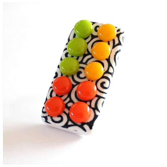 Cocktail Ring Glass Ceramic,  big bold handmade retro ring,  TRIPPING OUT  2.3 inch