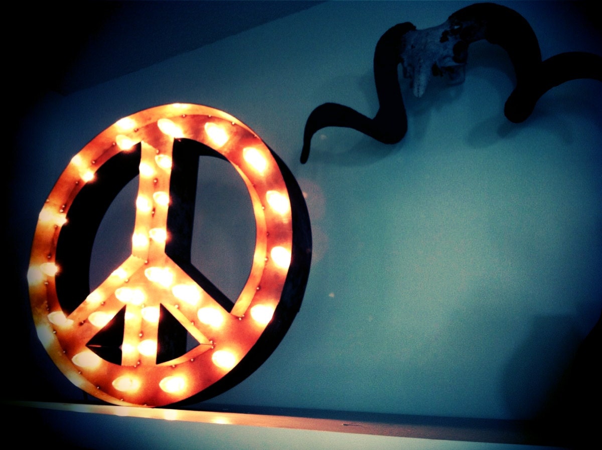 Vintage Marquee Lights - Ready to Ship - Peace Sign