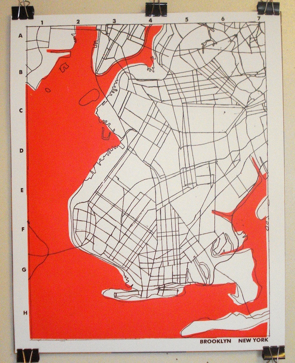 Brooklyn, NY - Hand screen printed graphic map - Signed and Numbered - 16 x 20 inches