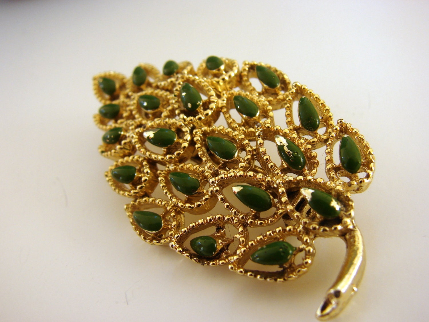Leaf Brooch Gold and Green Sixties Gerry's Copyright Brooch