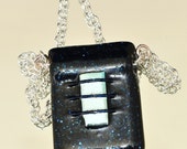 Navy dark blue and sliver modern design necklace one of a kind