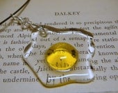 Egg Necklace Pendant Clear Yellow Glass Pendant fun and unusual