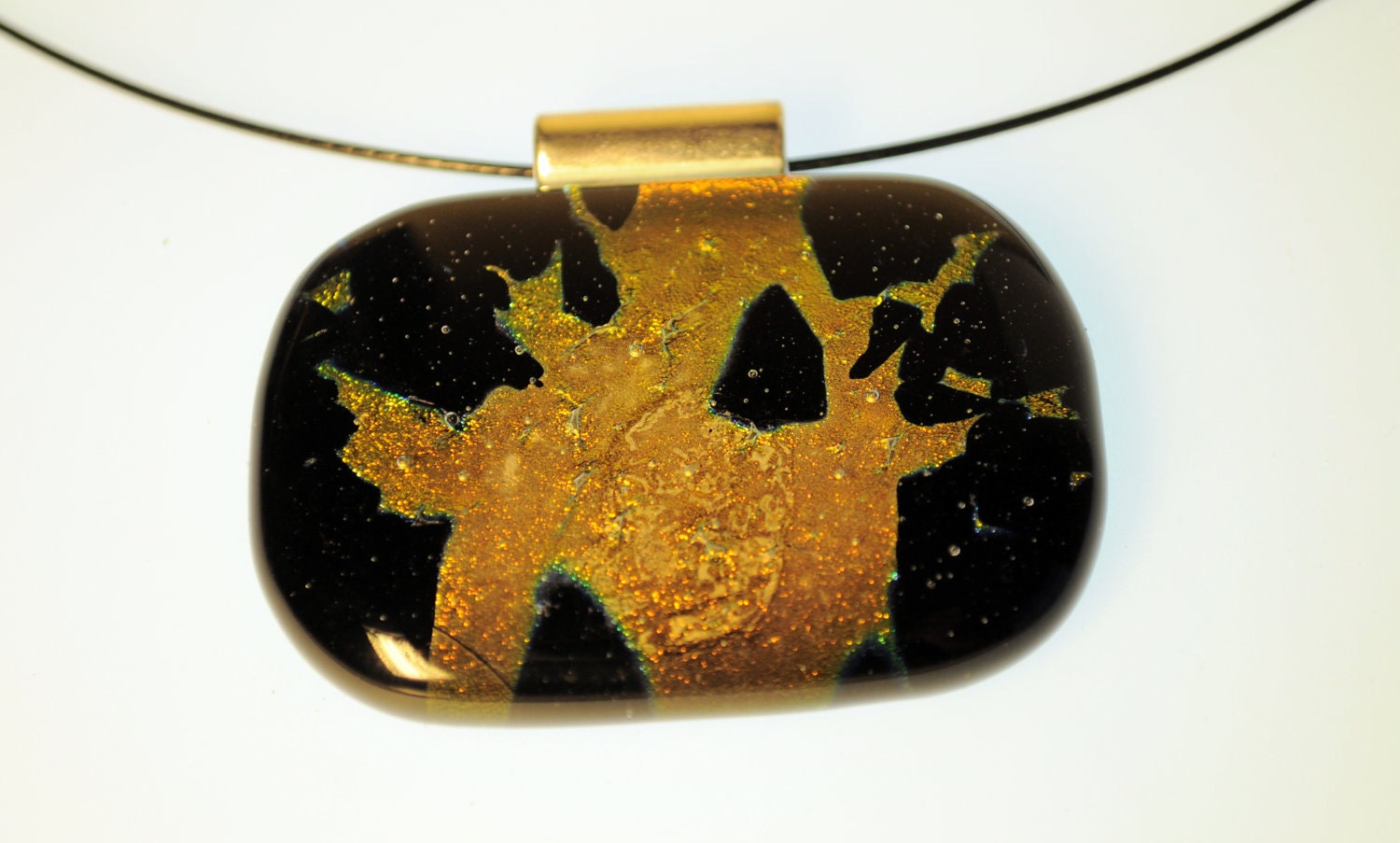 Black and Gold flame fused glass pendant