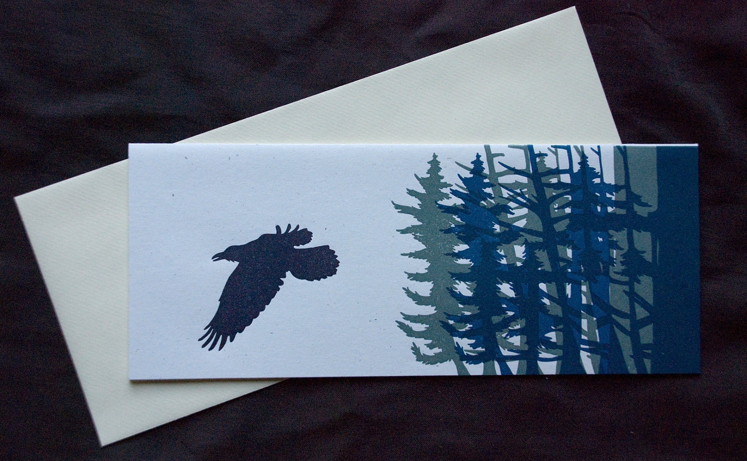 Winter Raven Letterpress Handprinted Blank Greeting Card