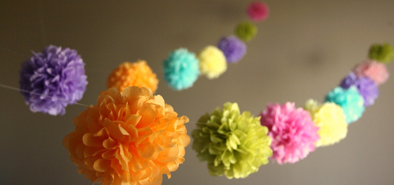 Party Pom Garland - choose your colors .. featured in Brides magazine