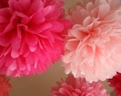 Pink Love .. Tissue Paper Poms / Weddings / Bridal Shower / Baby Shower / Birthday / Party Decoration / DIY - set of 10