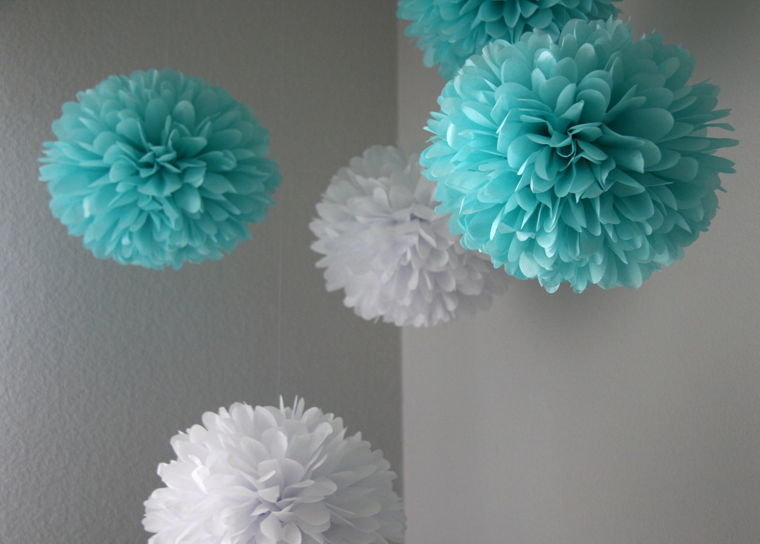 Tiffany .. 5 Tissue Paper Pom Poms for Bridal Showers / Weddings / Baby Shower / Birthday and Party Decorations