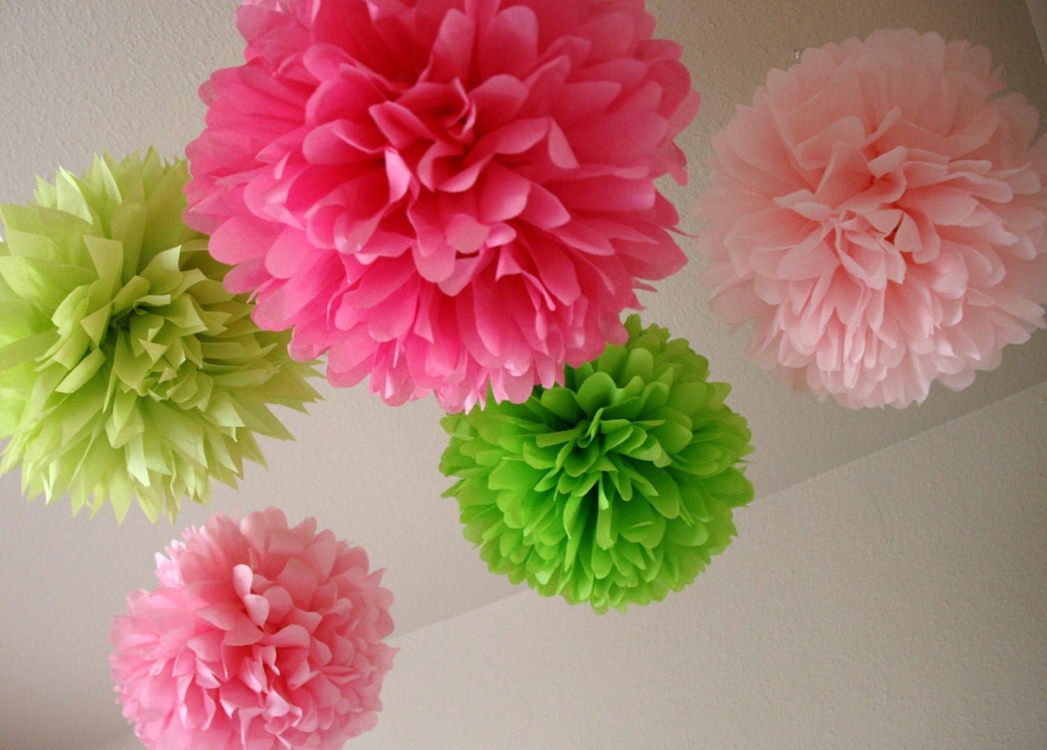 Girl Fun .. 5 Tissue Paper Poms for Birthday Party Decor / Wedding Decor / Nursery