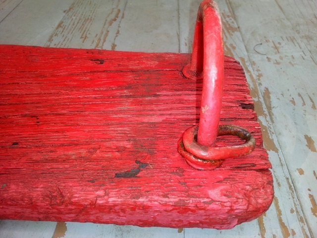 Vintage Red Wooden Tree Swing Summer  Rustic Farmhouse Outdoor