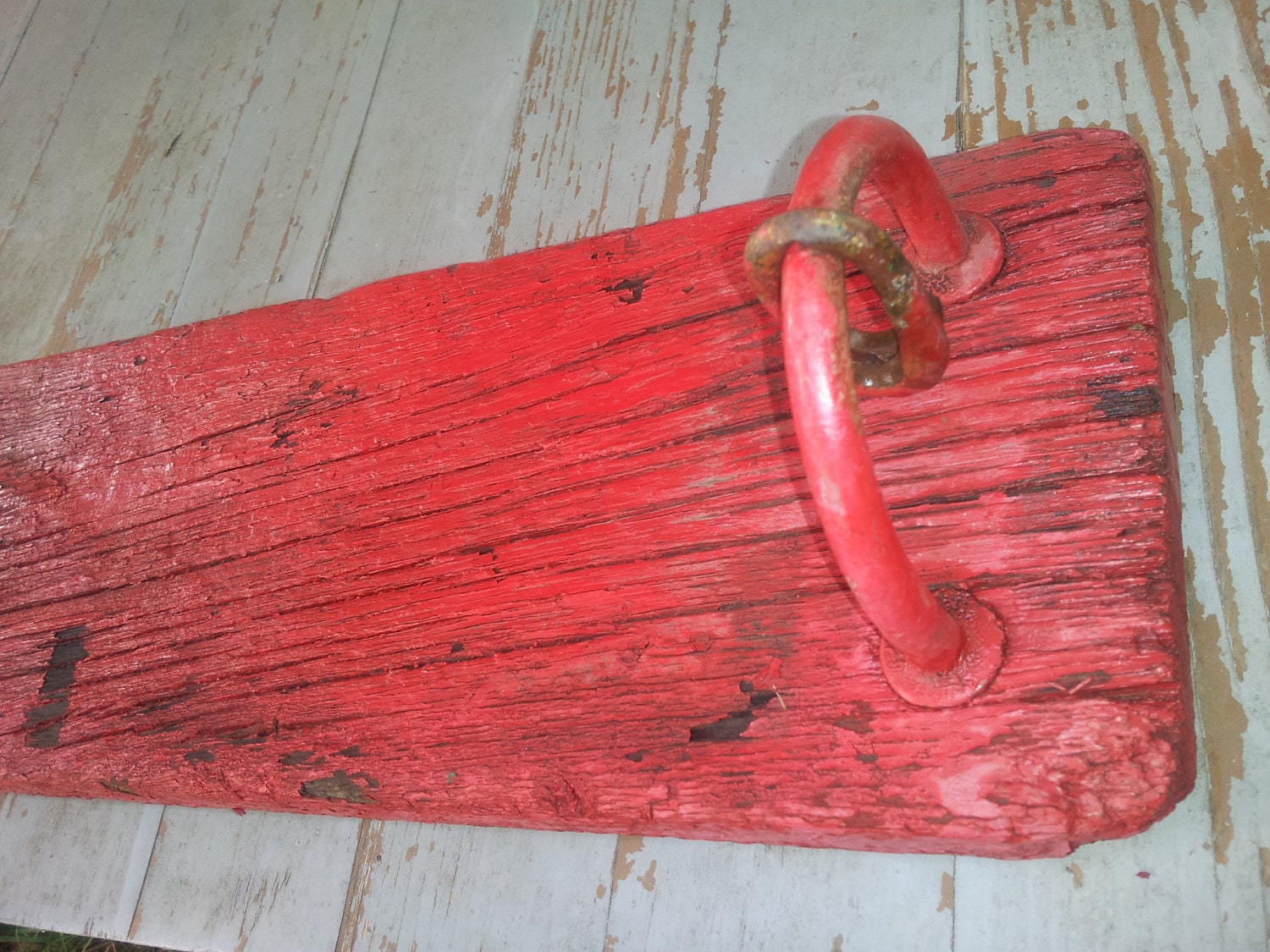 Vintage Red Wooden Tree Swing Summer  Rustic Farmhouse Outdoor