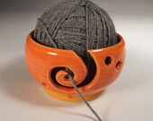 Yarn Bowl in Tangerine Orange Glaze with Spiral  thrown on Potter's Wheel- Ready To Ship