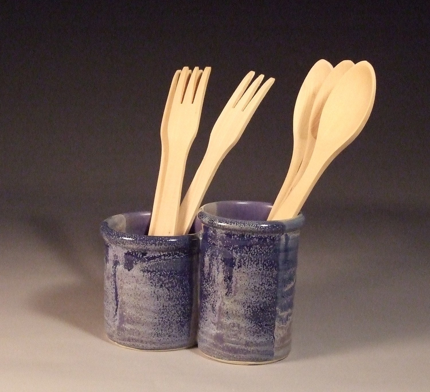 Utensil Crock Duo in Lapis and Blue Purple Glazes