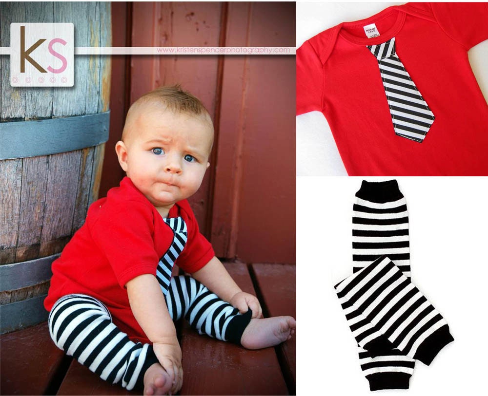 Red Tie Onesie matching leg warmers - Easter Set, Wedding children, baby clothing 0-3, 3-6, 6-12 and 12-18month  long or short sleeves